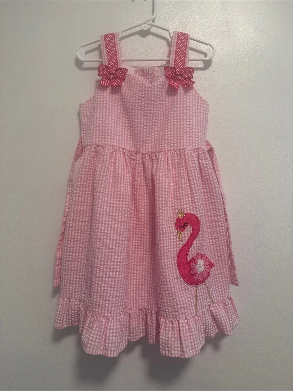 Girls' Pink Flamingo Seersucker Sundress with Bow Straps